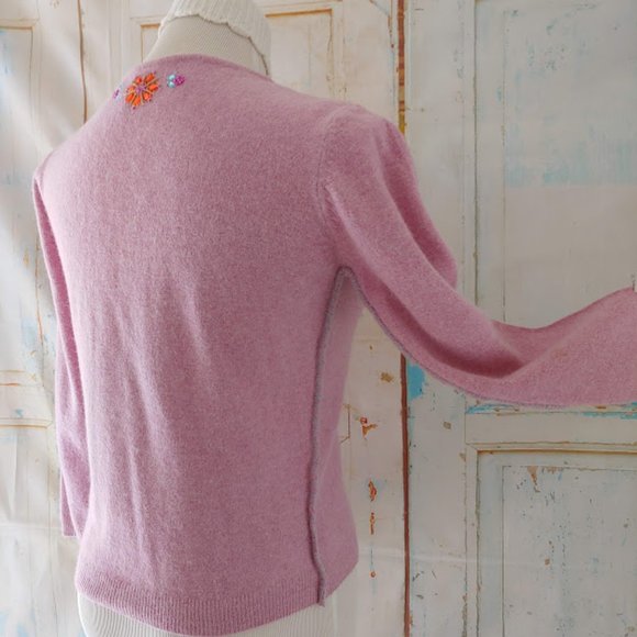 Free People wool angora long sleeve sweater button cardigan crew neck/S/pink - Picture 4 of 13